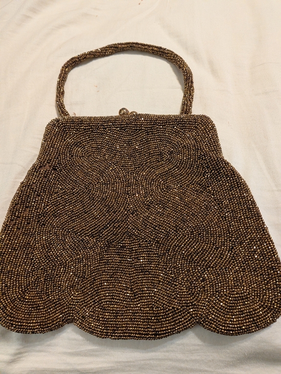 Handbags - Stix,Baer&Fuller of St.Louis, Made in Belgium,Beaded Evening Handbag in Bronze
